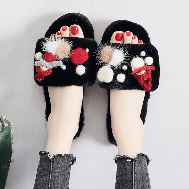 Cute Cartoon Thickened Deer Christmas Snowman Plush Flip Flops To Keep Warm and Non-slip Home Slippers Can Be Worn Outside