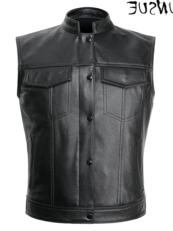 

Мужская короткая мотоциклетная куртка, жилет из 100% натуральной коровьей кожи, модель 2023 KJ5098