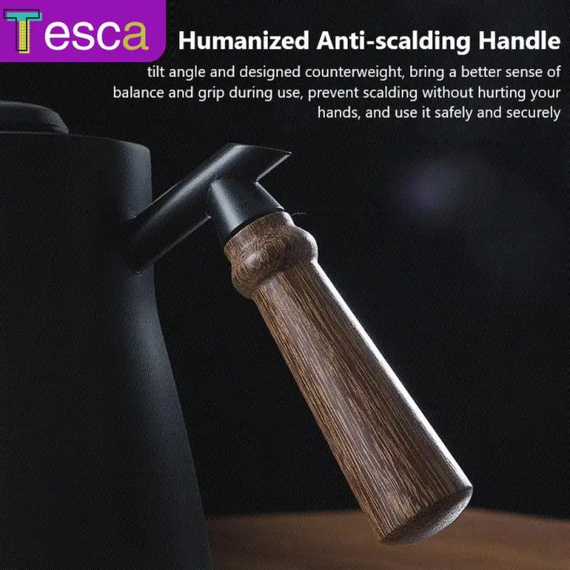 

850ml Drip Kettle 304 Stainless Steel Coffee Maker Hand Coffee Tea Pots With Thermometer Wooden Handle Thickened Thin Long Mouth