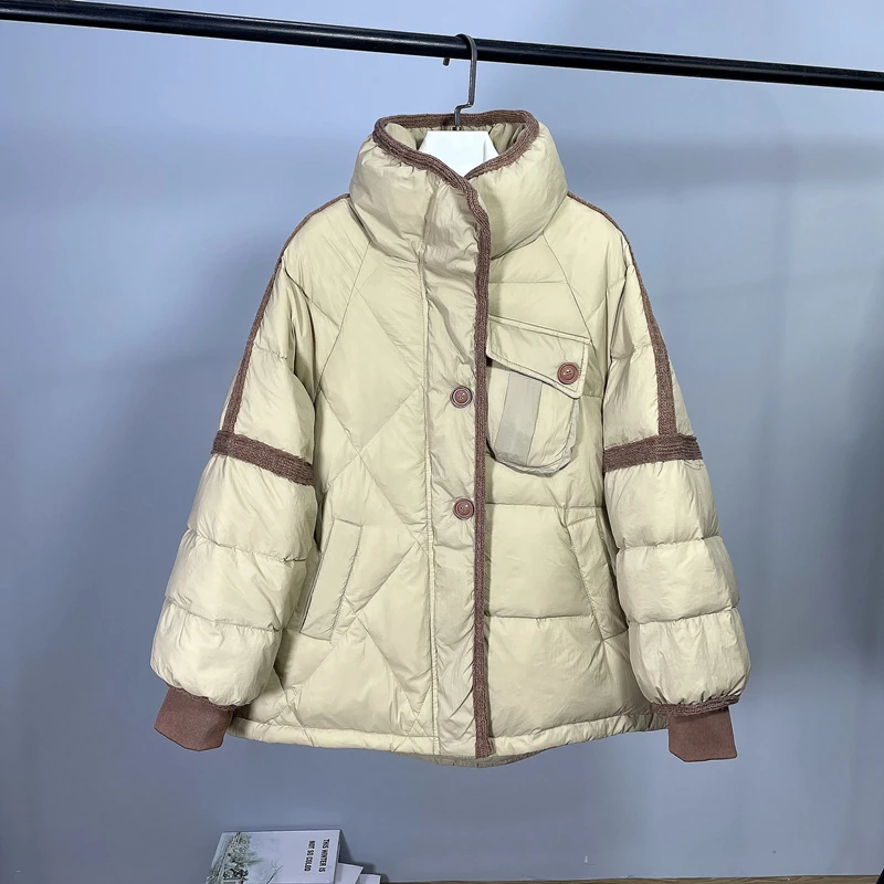 2022 Autumn Winter New Down Jacket Women's Short White Duck Down Coats Loose Niche Design Versatile Temperament Warm Parkas