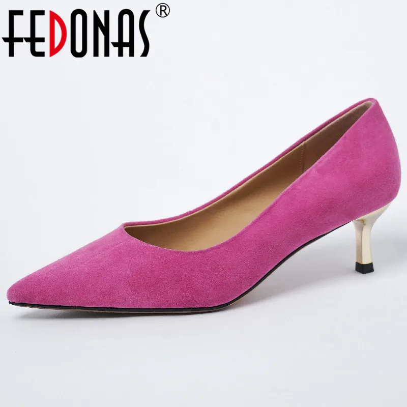 

FEDONAS/пикантные модные женские туфли-лодочки; Сезон весна-лето; Офисные вечерние свадебные туфли из замши с острым носком на тонком высоком к...