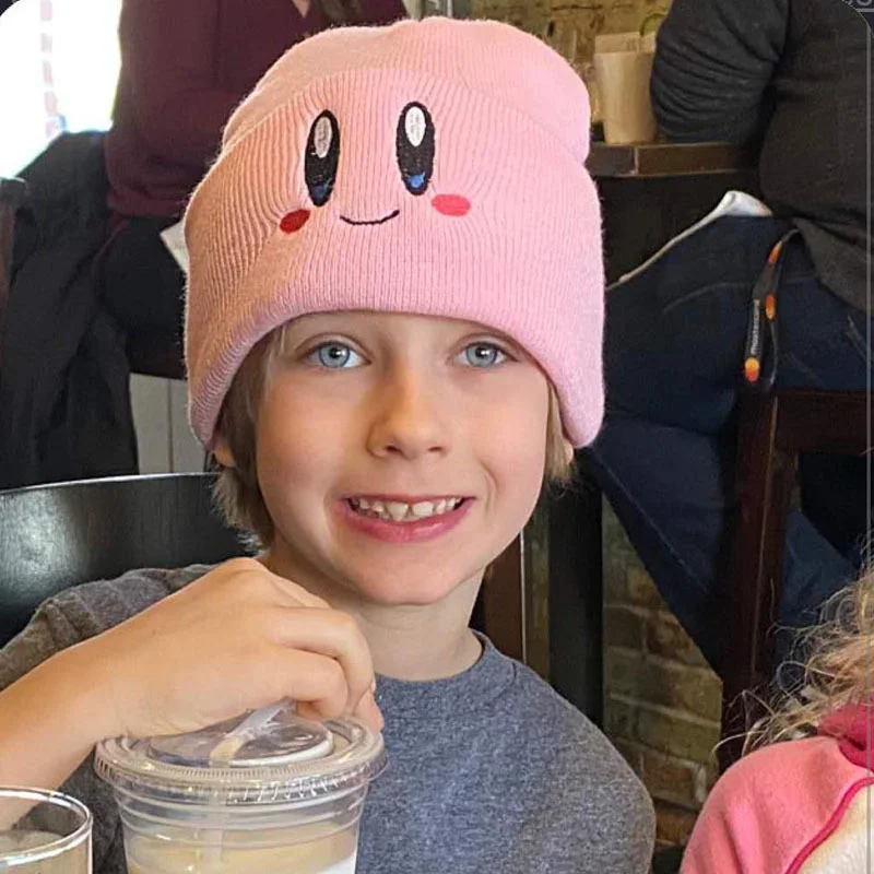 

Men And Women Lovely Smiling Face Eyes Hoshi Embroidered Knitted Hat Warm Pullover Hat Student Head Winter Wool Cold Hat หมวกถัก