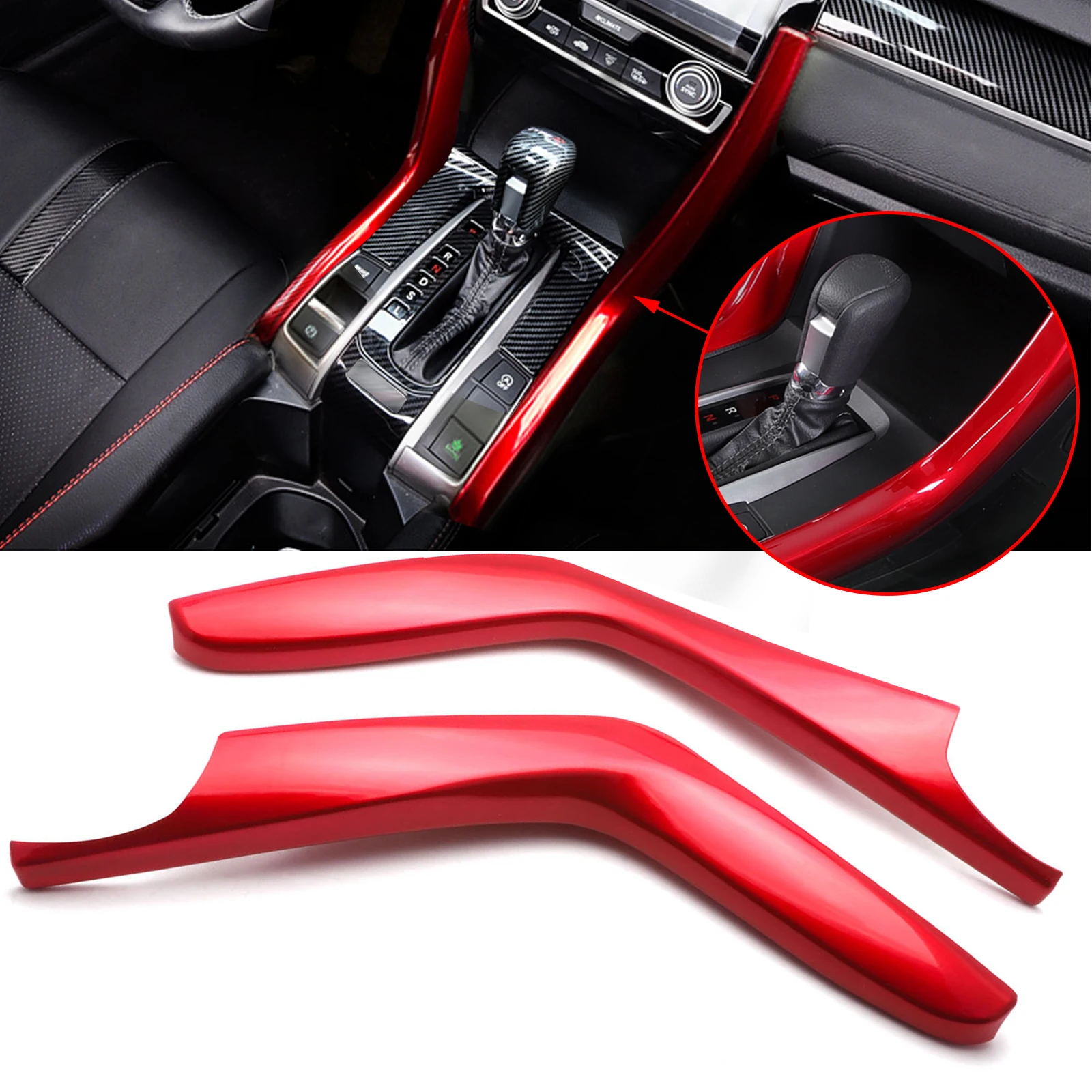 

Красная внутренняя центральная консоль, боковая панель переключения передач, полосатая крышка, формовочные Планки для Honda Civic 2016-2021