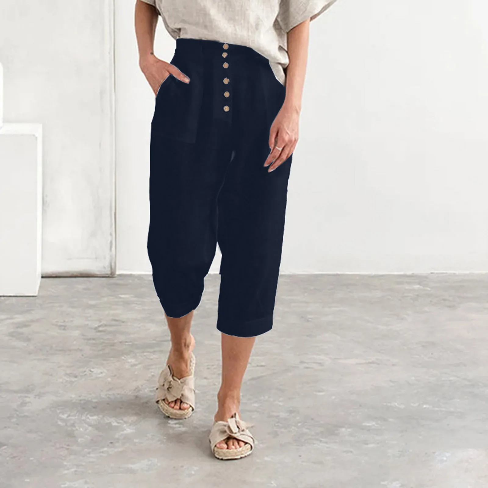 

Womens Tapered Pants Cotton Linen Front Button Up Waist Pants Casual Trousers With 70s Outfits Women Winter Sweats for Women