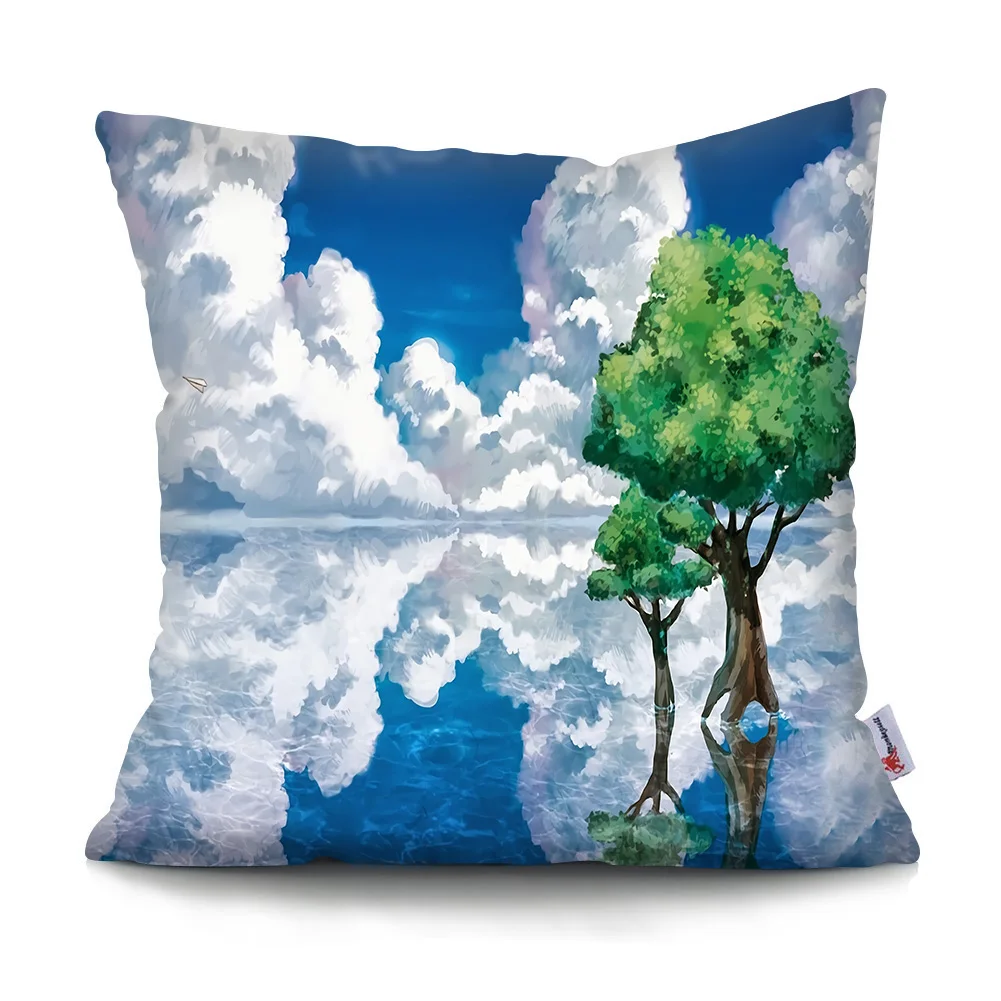 

Fashion Blue Sky Pattern Cushion Cover Cartoon ocean Super Soft Short Plush Cushion Covers Car Sofa Home Decor Pillow Case Funda