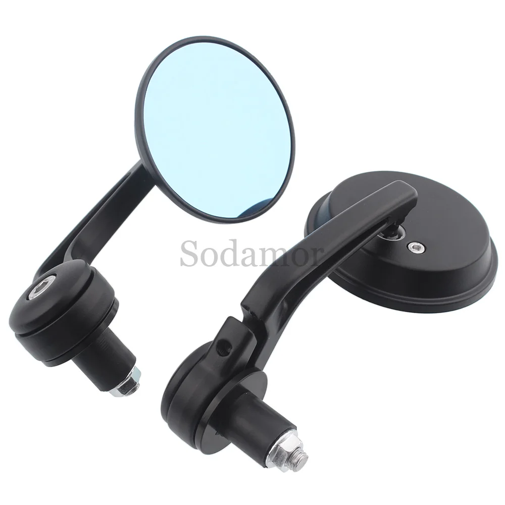 End Mirrors Motorcycle Handlebar Rearview Blue Lense Anti GlareHandle Round For for Honda ATVs/ Yamaha/for Suzuki