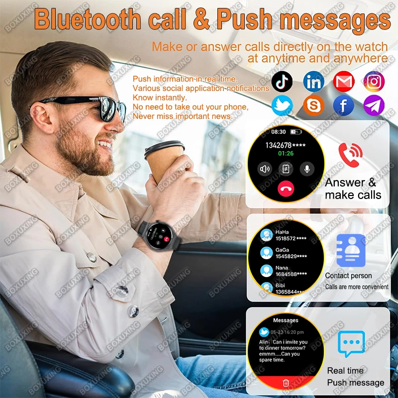 Фото Новые ультратонкие умные часы для мужчин HD AMOLED 150+Sport GPS Track Always Show Time Monitor здоровья BT Call IP68 Водонепроницаемые умные часы №5