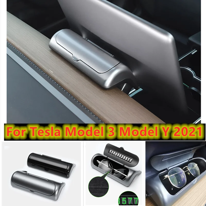 

For Tesla Model 3 Model Y 2021 Interior Glasses Case Functional Eyewear Box Holder at Bracket Back of Console Navigation Display