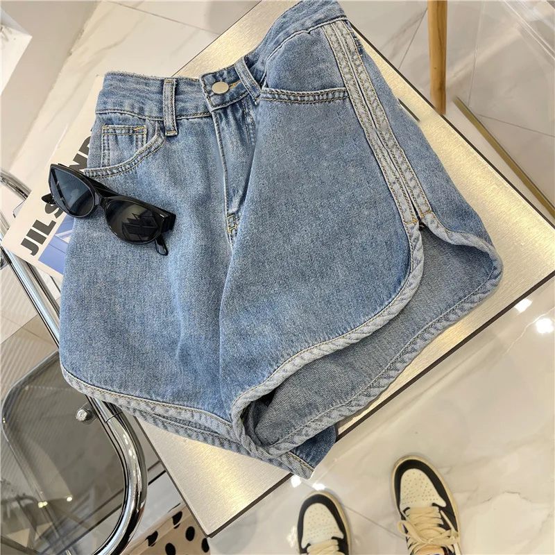 

Summer Cool Thin Section Denim Shorts for Women Korean Fashion High Waist Loose Round Arc Wrapped Edge Short Section Women Jeans