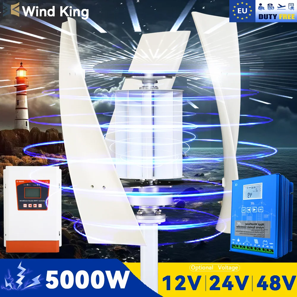 

【Higher Power】 5000W WindTurbine High Efficiency Windmill With MPPTCharger/Hybrid Solar System, For Home Use 6 Blades Horizontal