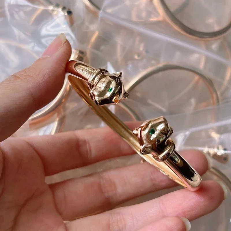 Женский Открытый браслет из розового золота с зелеными глазами