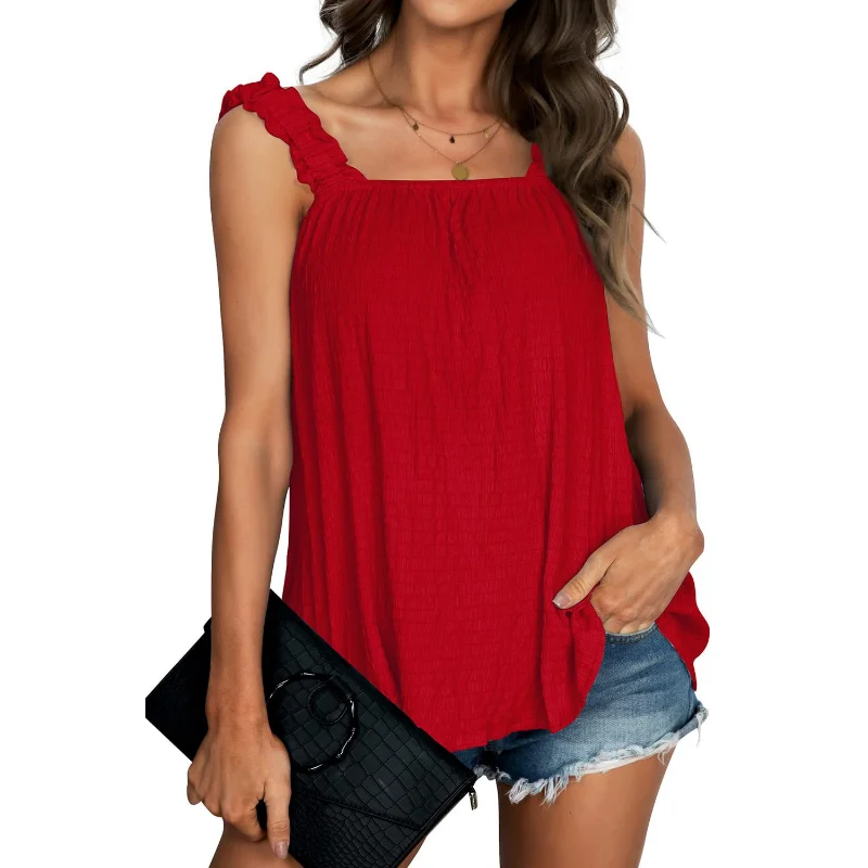 

Модный повседневный элегантный Молодежный топ 2023, летняя женская пикантная майка без рукавов, однотонная Свободная блузка со складками и открытой спиной, блузки для девочек 25973