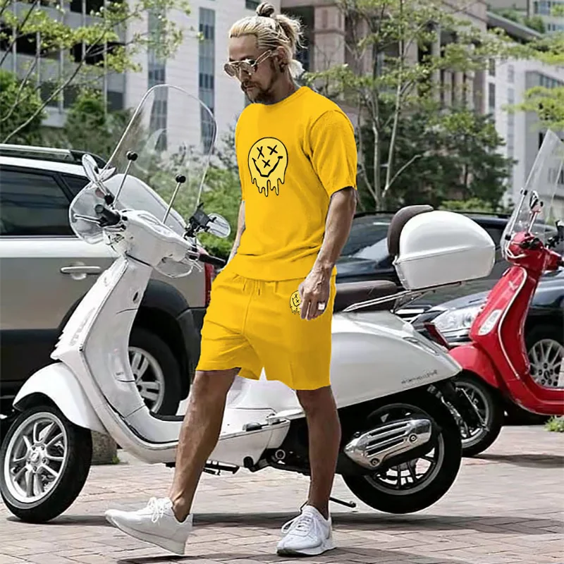 Tracksuit Men Summer Cotton Short-sleeve T shirts Set Couple Casual Streetwear Urban Trend 2 Piece Set Outfits Man Clothes New