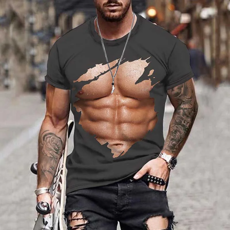 

Muscle Body 3D Print T-shirt Men Summer Clothing Fashion Street Tees Flesh Pattern Oversized Unisex Oversize Short Sleeve Trendy