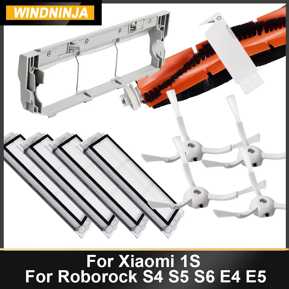 Фото Комплект запчастей для роботов-пылесосов Roborock S4, S5, S6, E3, SDJQR02RR, Xiaomi 1S, Rockrobo Vacuum V1: боковая щетка, фильтр, роликовая щетка, крышка, запасные части для пылесоса №1