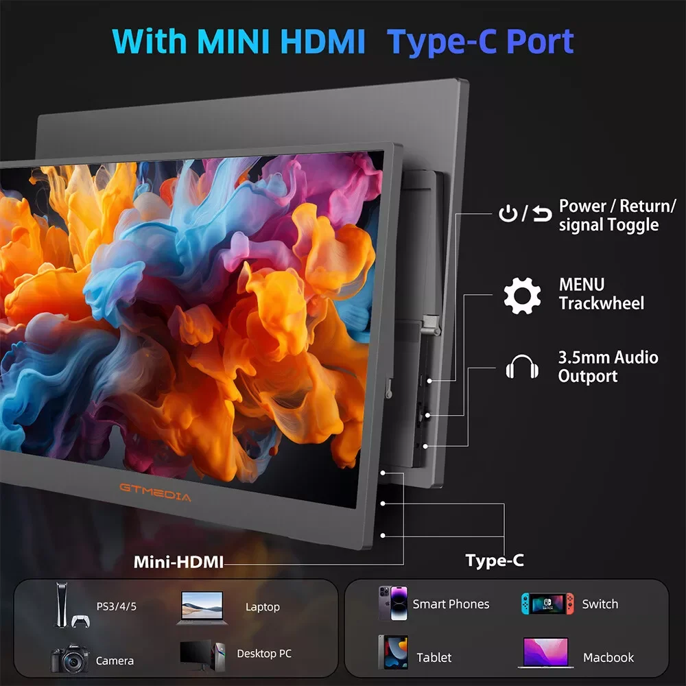 Портативный монитор GTMEDIA Mate 156F 15 6 дюйма 72% sRGB 1920*1080 IPS Full HD экран ноутбук