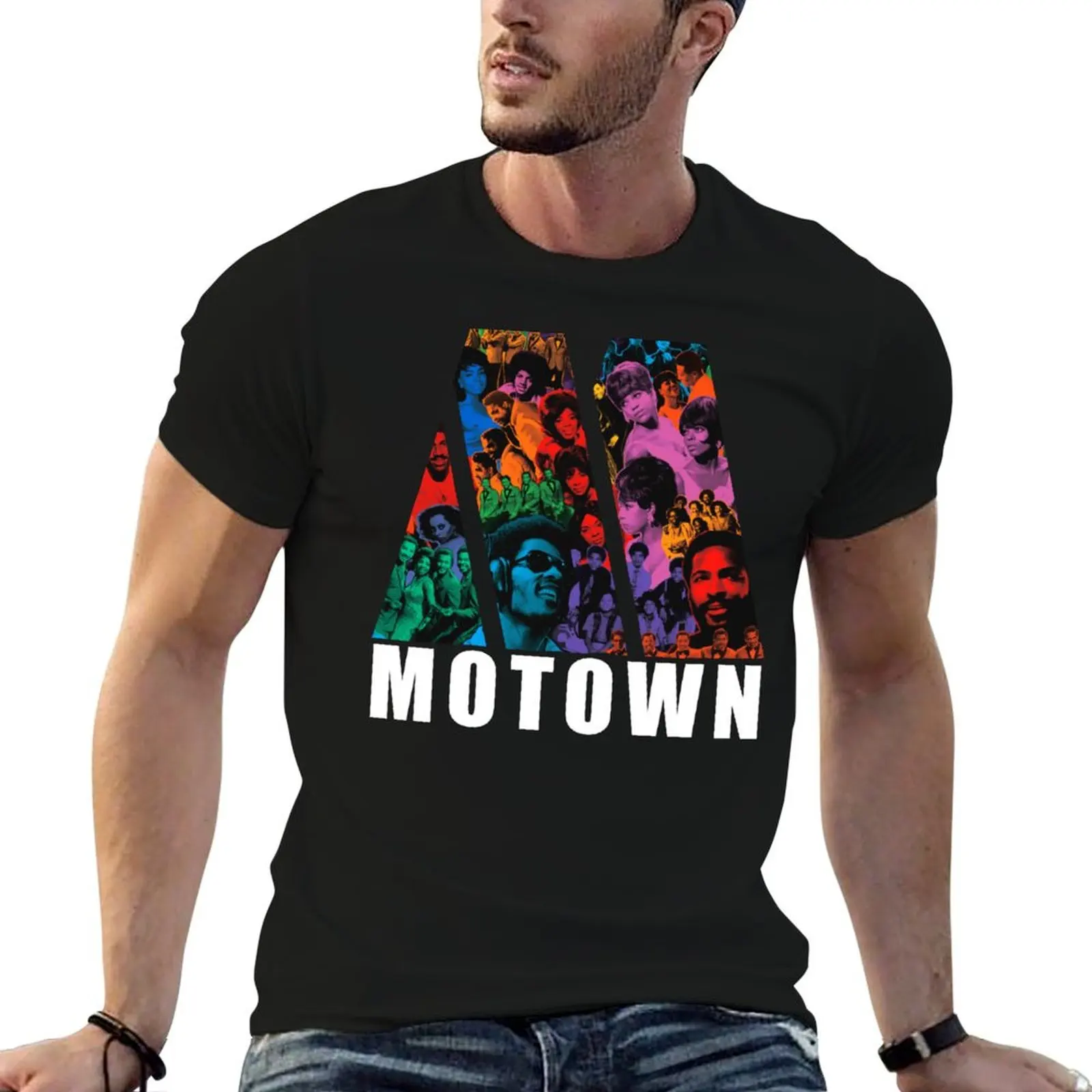 Фото Футболка Tamla Soul Motown Collective в винтажном стиле 60-х и 70-х годов с коллажем музыкальных лейблов в стиле поп-арт, повседневная футболка с короткими рукавами №1