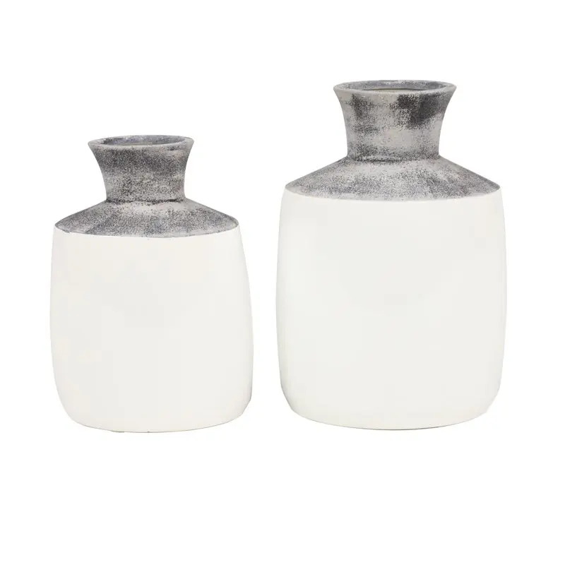 

The 14", 12"H White Ceramic Vase with Grey Tops, Set of 2