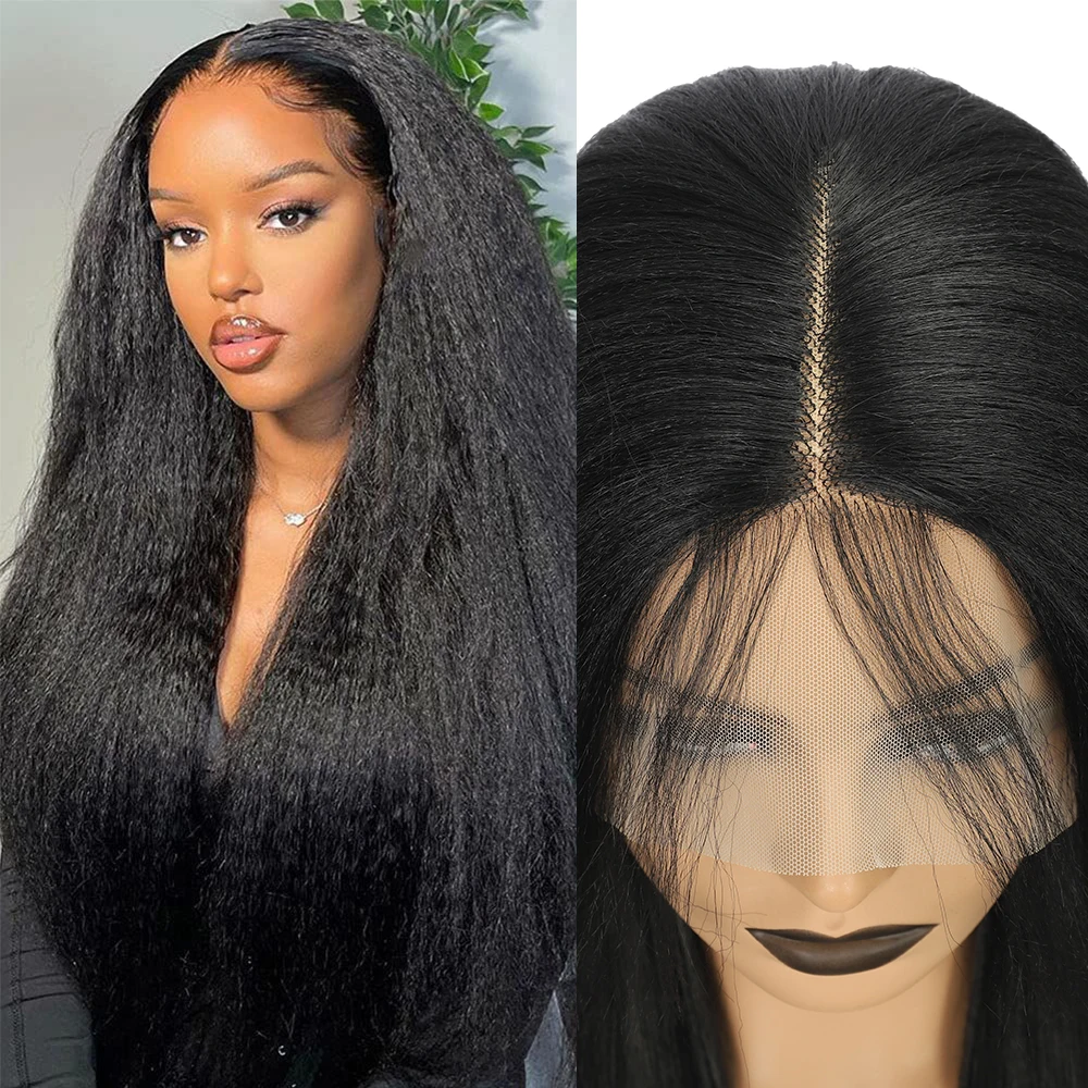 

Yaki Straight Lace Front Wigs Pre Plucked Kinky Straight Lace Front Wigs with Baby Hair 150% Density Wig for Women Full Glueless