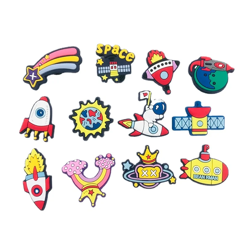 1-34Pcs Space Planet PVC Shoe Crocs Buckle Accessories DIY Cartoon Shoes Decoration For Kids Croc Charms Kids Party Gift