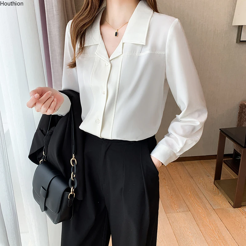 

Женская шифоновая блузка с длинным рукавом и воротником-стойкой