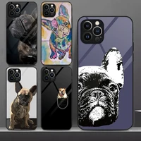 french bull dog phone case tempered glass for iphone 13pro 13 12 11 pro max mini x xr xs max 8 7 6s plus se 2020 cover