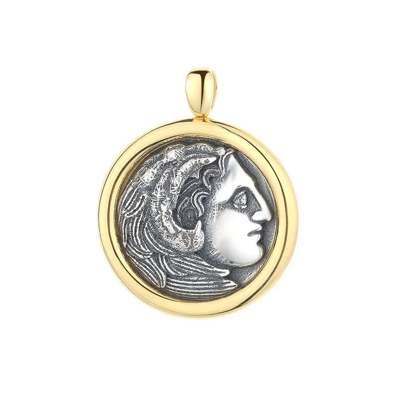 DLSS-1 ZFSILVER 925 Silver Fashion Luxury Hercules Retro Gold Ancient Coin Necklace Pendants Without Chain Women Wedding Jewelry
