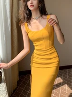 summer lady sleeveless midi dress 2022 new women elegant yellow tank dresses female casual one piece vestdios fashion clothes