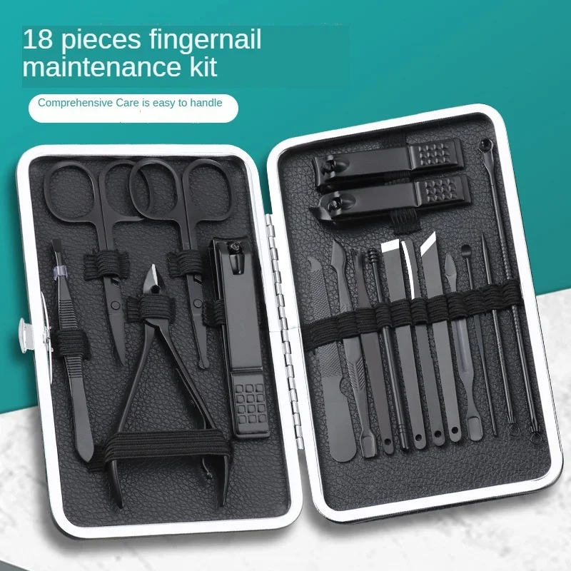 

16/18 pcs Classic Black Nail Clipper Set Professinal Stainless Steel Nail Beauty Tools Set&Kit Nail/Foot Care Tools
