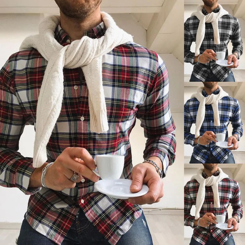 

Plaid Shirts for Men Long Sleeve Tops Best Seller Mens Clothing Streetwear Casual Slim Fit Button Design Tshirts Tops 2022