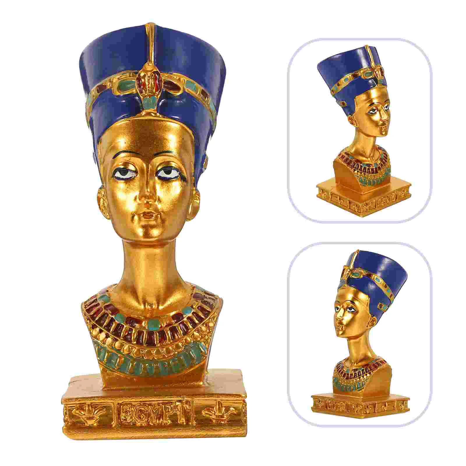 

Egyptian Statue Ancient Nefertiti Egypt Bust Ornament Adornment Figurine Sculpture Pharaoh Home Decor Desktop Figurines Resin