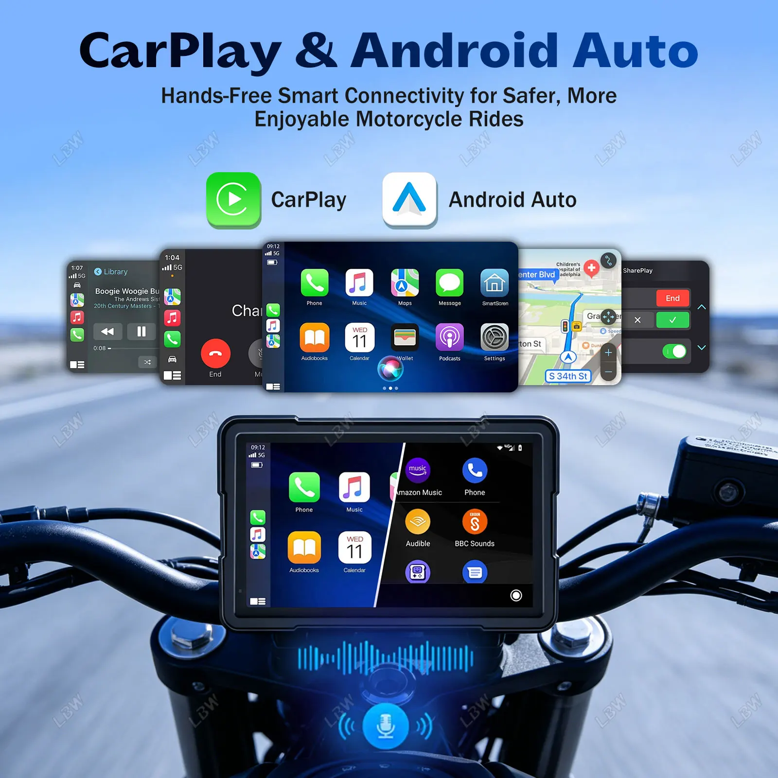 Фото GPS-навигатор LBW 7 дюймов с быстрым креплением для мотоциклов, поддержка CarPlay и Android, включает TPMS и двойные камеры, подходит для всех моделей мотоциклов. №3