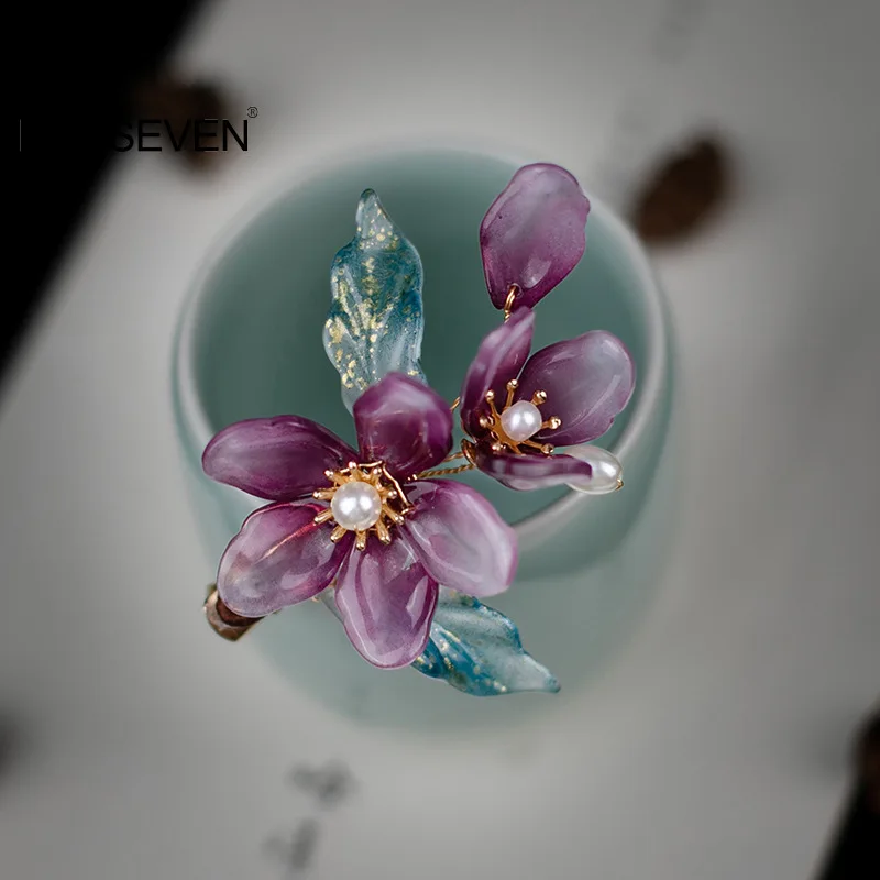Pink/White/Purple Glass Flowers Hairpins and Clips for Women Girls Hanfu Dress Hair Styling Jewelry Pearls Hairclips Headdress