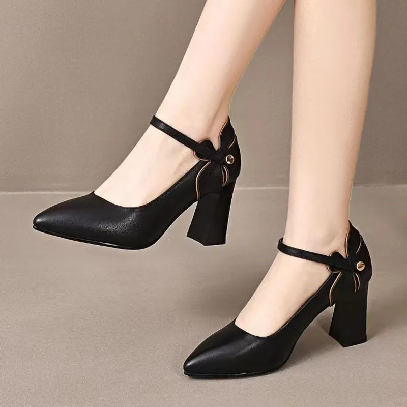 

Туфли-лодочки женские на высоком каблуке, заостренный носок, ремешок на щиколотке, Бабочка, tacones, весна-осень 1334N