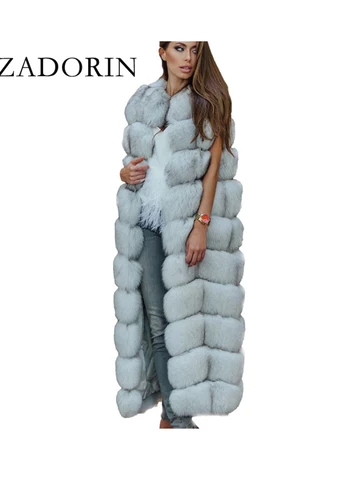 Роскошный 10-ступенчатый Женский Длинный жилет ZADORIN из искусственного лисьего меха меховая мягкая меховая куртка Толстая теплая винтажная верхняя одежда