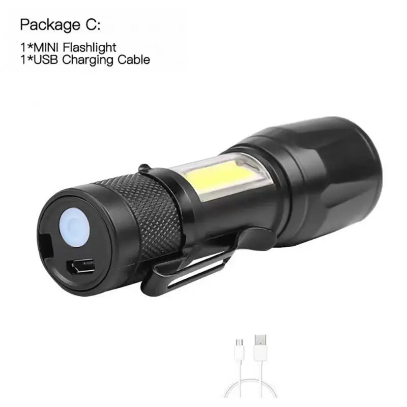 

Portable LED Flashlight XPE COB Light Rechargeable Flashlight Built-in Battery Zoom Flashlight 3 Mode Anti-slip And Water