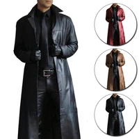 men s leather solid color slim fit overcoat long jacket trench coat vintage british style windbreaker handsome plus size s 5xl
