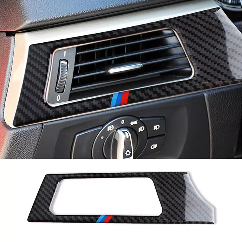 

Carbon Fiber Car Left Air Conditioner Outlet Panel Frame Trim Cover Sticker For BMW E90 E92 E93 2005-12 Car Interior Accessories