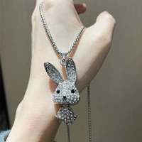 stainless steel rabbit pendant necklace exquisite shiny full rhinestones animal charm necklace for women fashion party jewelry