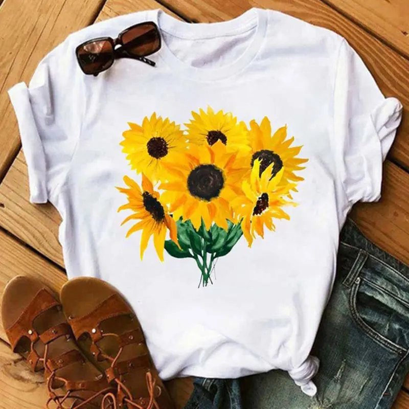 

Women's Short Sleeve T-shirt Fashion Printing Sunflower Fat Mm Top Lip Heart-shaped Leopard Flowers Graphic T Shirts Tops
