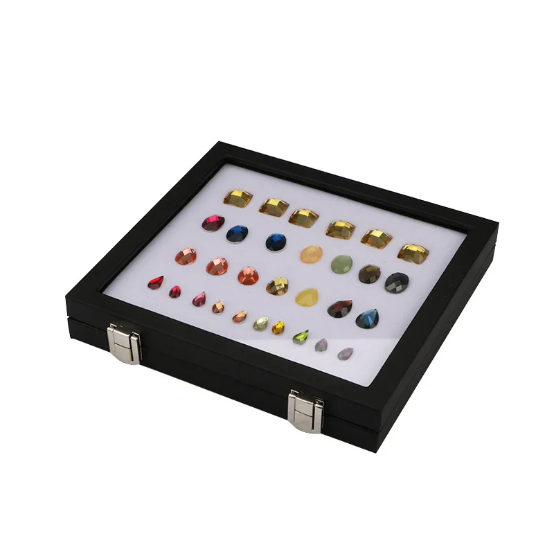 Protective Gemstone Diamond Jewellery Display Storage Transparent Box Glass Lid Case Pendant Earrings Gem Stone Holder Organizer images - 6