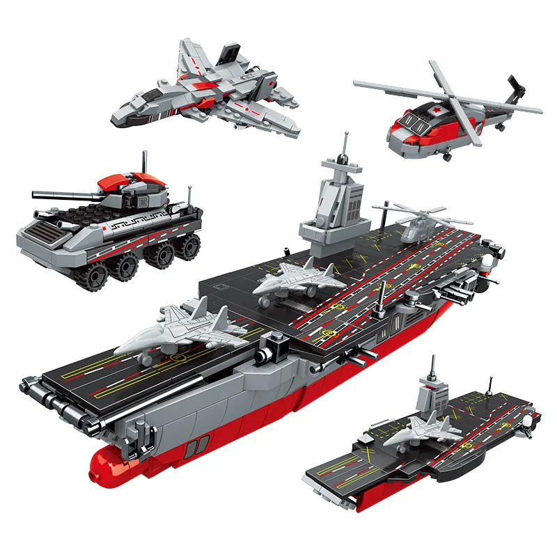 

4 in 1 Aircraft Carrier Aircraft Model DIY Assembled Building Block Toys