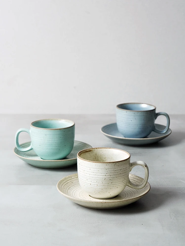 

Japanese Retro Coffee Cup and Saucer Set Creative Handmade Mug Home Restaurant Breakfast Cup Large Personality Cup