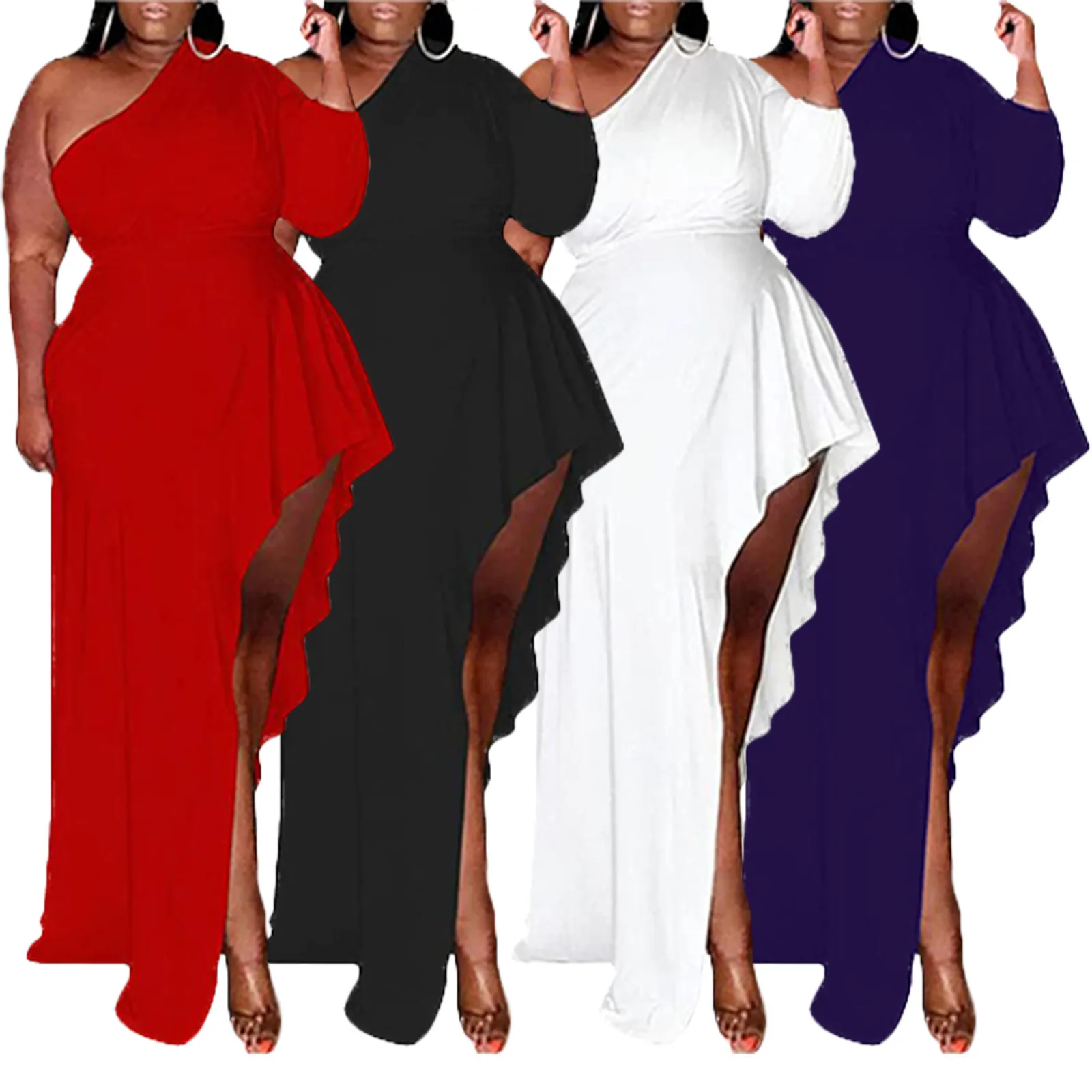 

Dress Sleeve One-Shoulder Women Irregular Casual Long Slanted Solid Shoulder Women's Dress Dresses for Women Business Casual