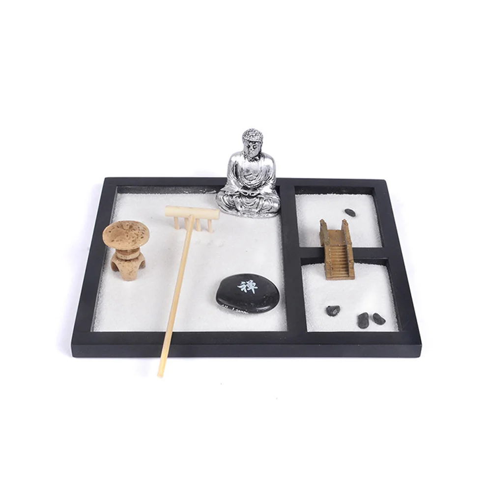 

Meditation Figurines Stylish Ornament Accessories Sand Tray Kit Wooden Base White Sand Rocks Feng Shui Supplies Rakes Zen 1 Set