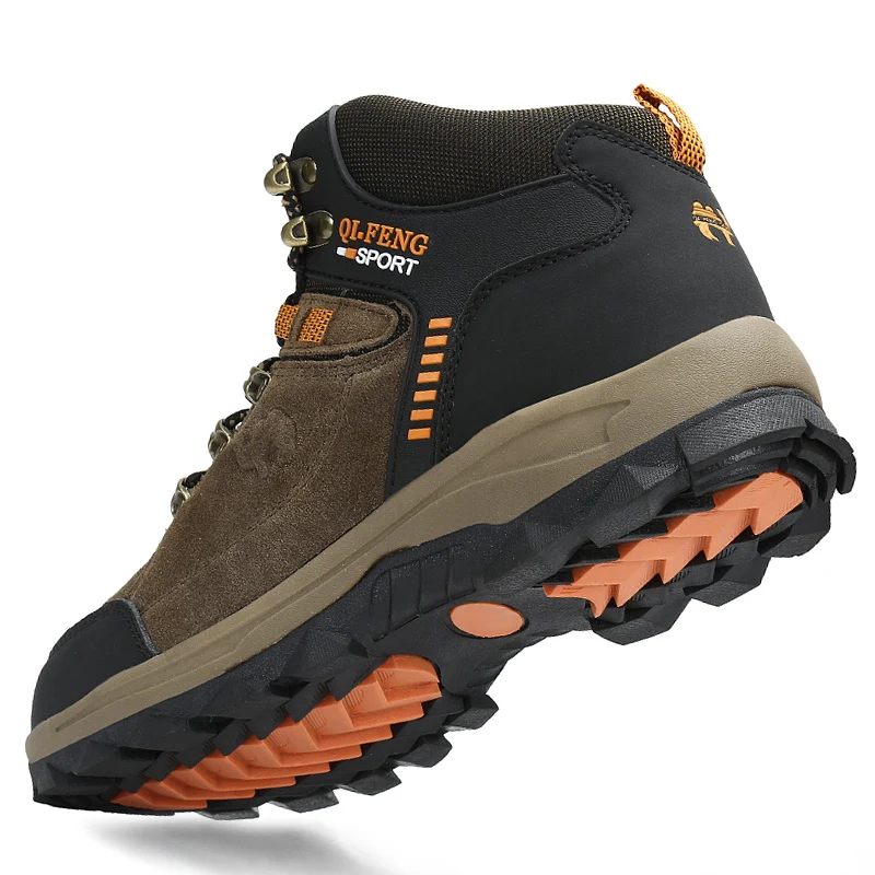 Winter Genuine Leather Hiking Boots Men Outdoor Trekking Sneakers Warm Fur Non Slip Mens Hunting Boots Waterproof Climbing Shoes