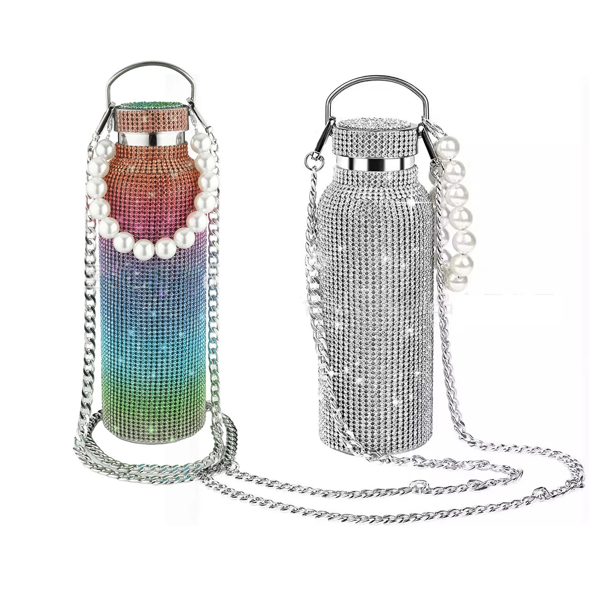 500/750/1000 мл Алмазный термос бутылка с 2 шт. цепью портативная стеклянная для воды