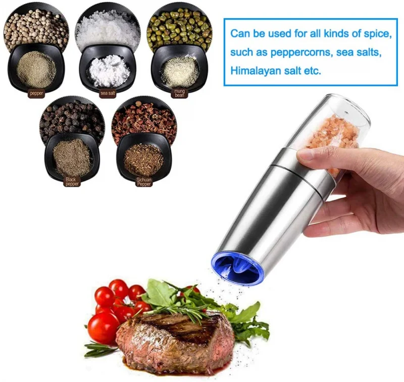 Electric Induction Pepper Mill Stainless Steel Automatic Gravity Induction Salt and Pepper Grinder Kitchen Spice Grinder Tools