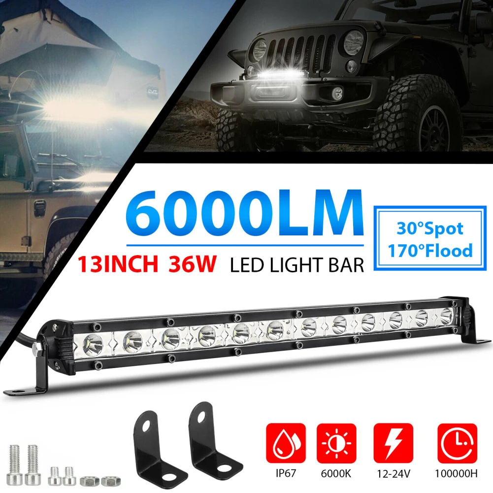 

13 Inch Led Work Light Bar Combination Kit Spotlight Flood Light Driving Lamp 36W 6000ML Led Light Bar For Off Road Truck Suv Bo
