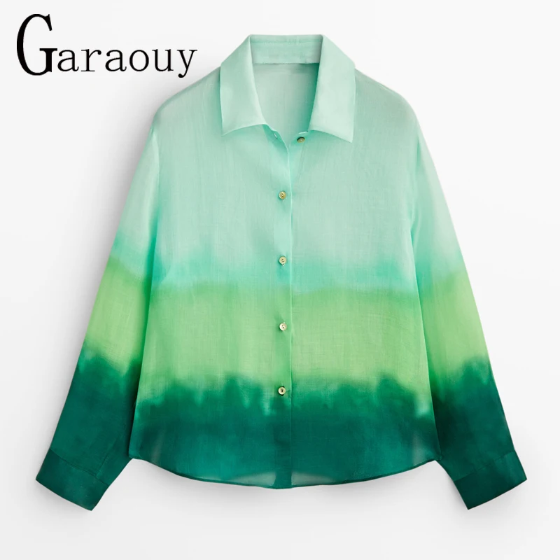 

Новинка 2022, осенняя женская рубашка Garaouy, модная шикарная Блузка с контрастным градиентным принтом, женская блузка с длинным рукавом